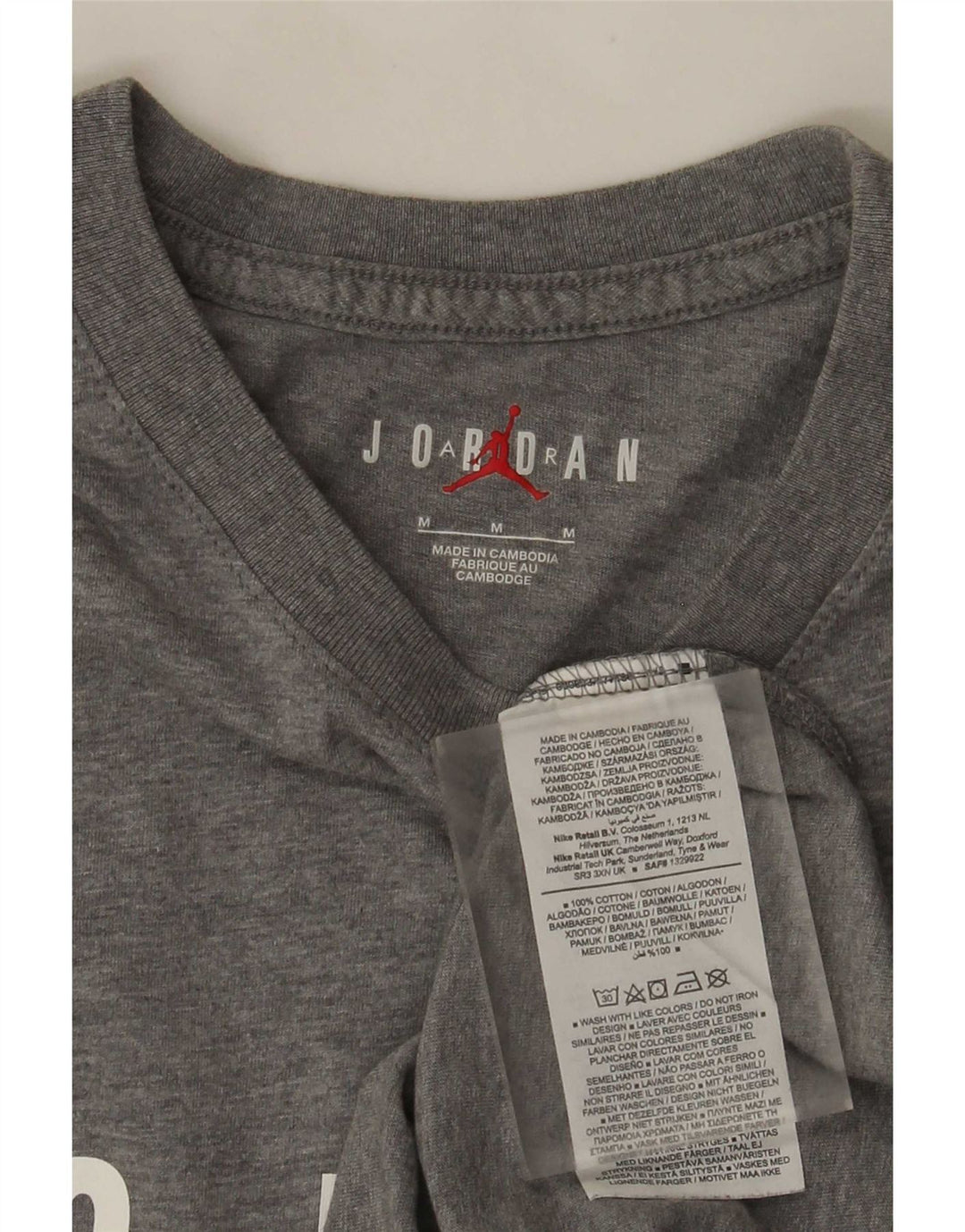 Jordan Herre grafisk T-shirt top mellemgrå flækket bomuld