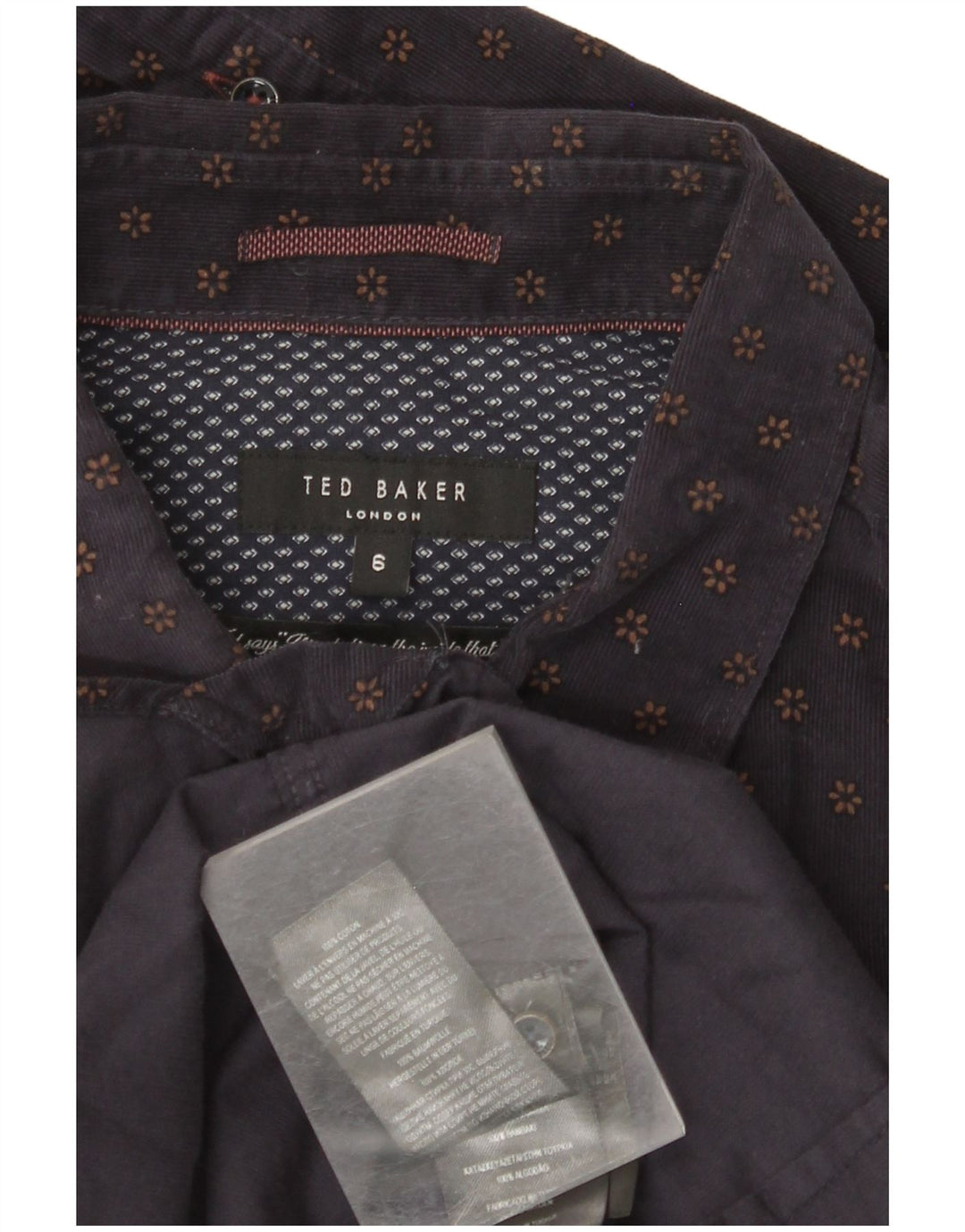 TED BAKER Herre fløjlsskjorte str. 6 2XL Marineblå blomsterbomuld