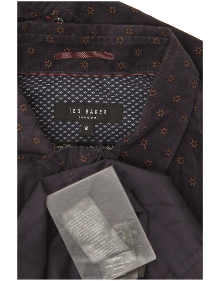 TED BAKER Herre fløjlsskjorte str. 6 2XL Marineblå blomsterbomuld
