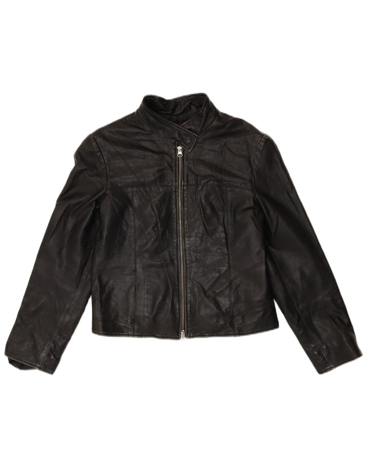VINTAGE Womens Crop Leather Jacket UK 12 Medium Black Leather