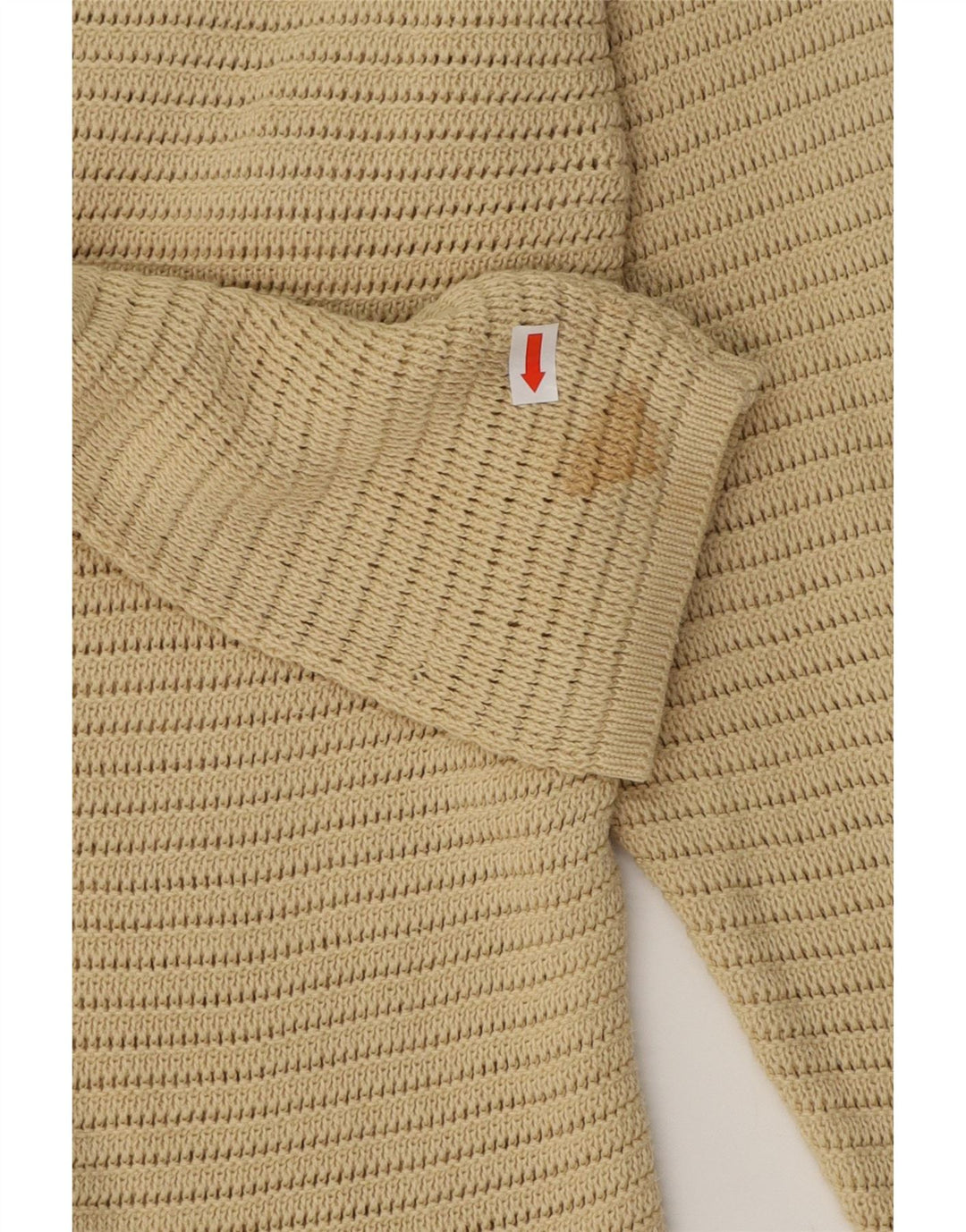 BENETTON Dame hæklet bådhals sweater UK 12 Medium Beige Bomuld