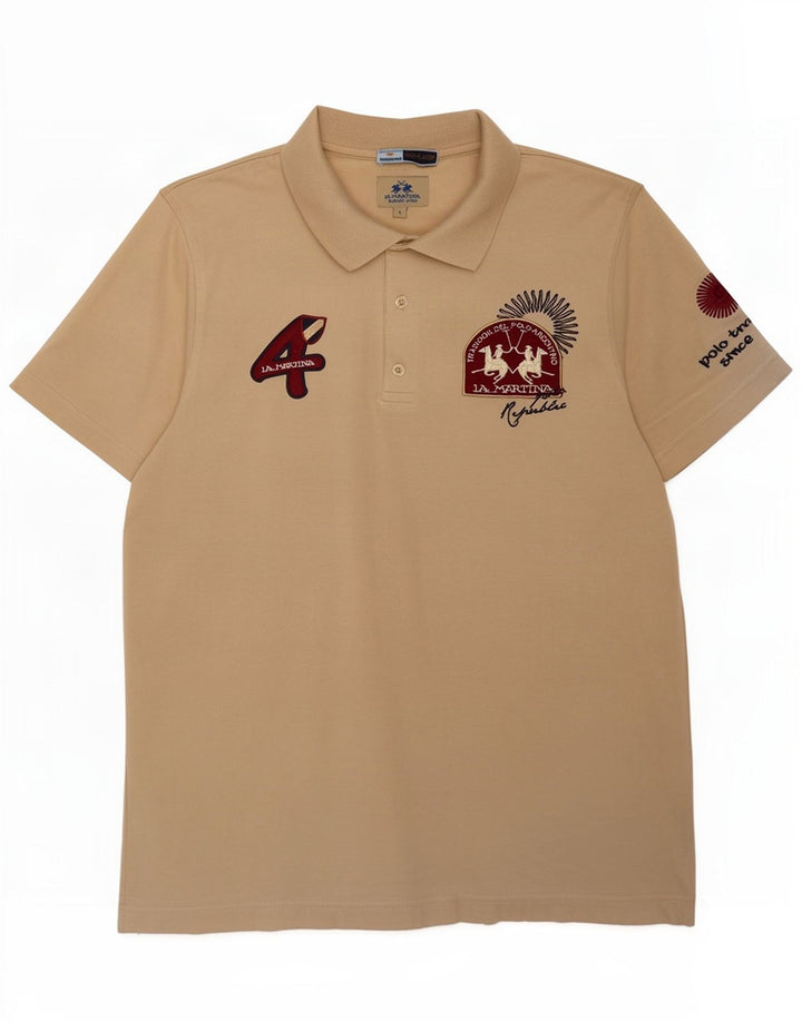 La Martina Herre Grafisk Polo Shirt Stor Beige Bomuld