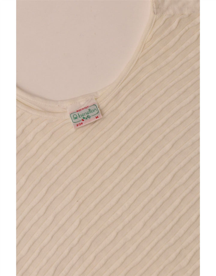 Benetton Dame Asymmetrisk Oversized Bluse Top UK 14 Medium Hvid Bomuld
