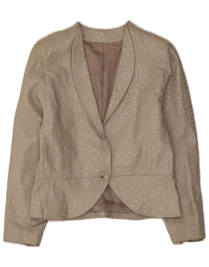 VINTAGE Womens Leather 1 Button Blazer Jacket UK 10 Small Beige Spotted Vintage Vintage and Second-Hand Vintage from Messina Hembry 