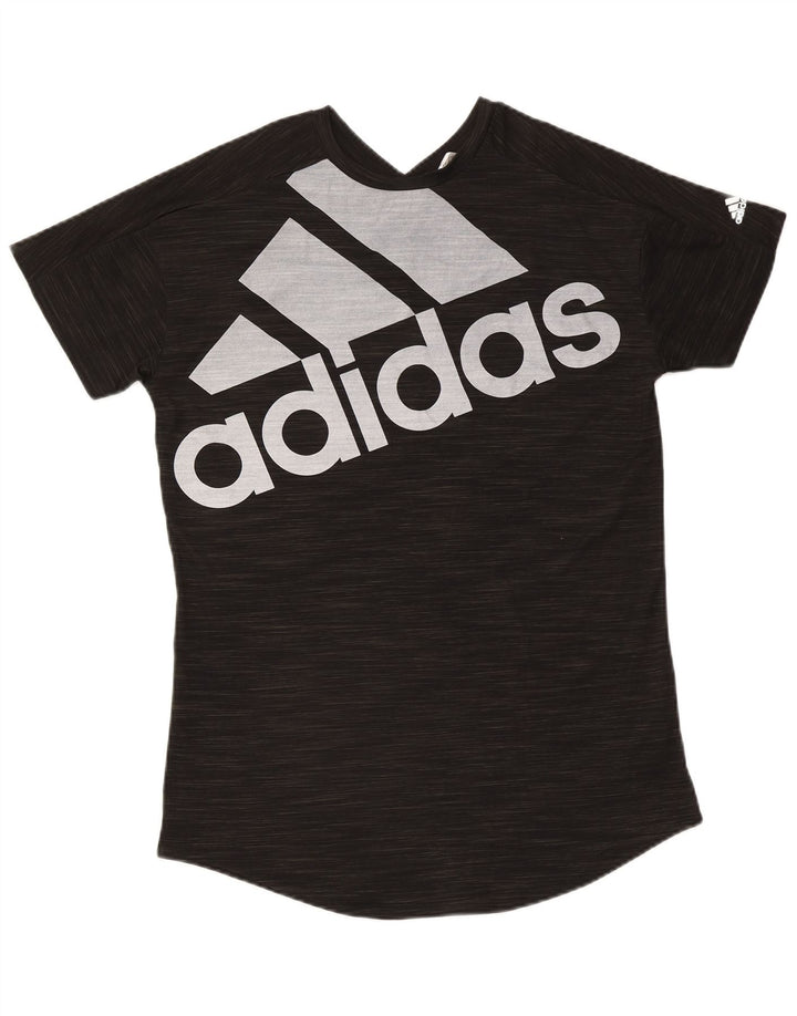 Adidas grafisk T-shirt top til kvinder DK 12/14 mellemgrå flækket polyester