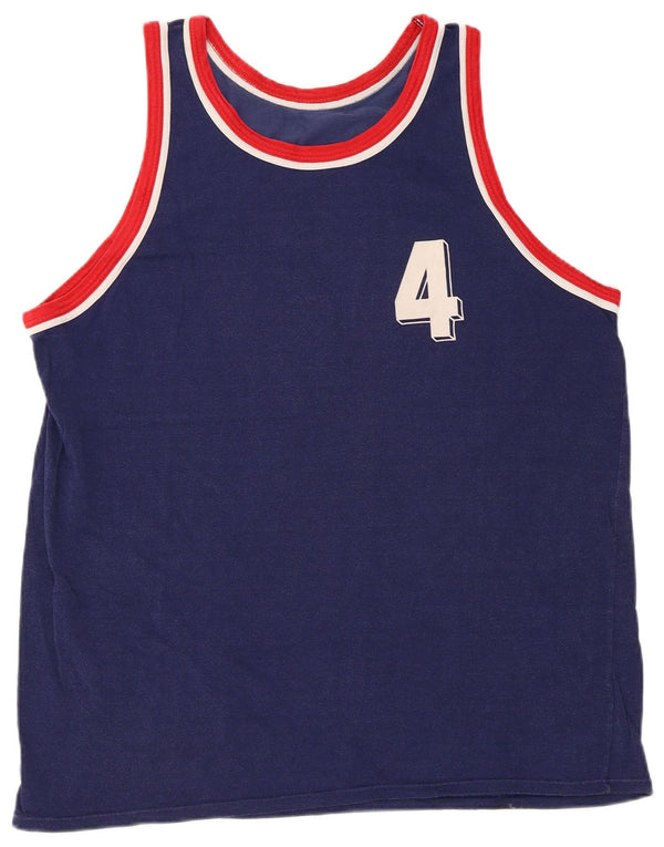 Vintage drenge grafisk vest top 11-12 år 2XL marineblå bomuld