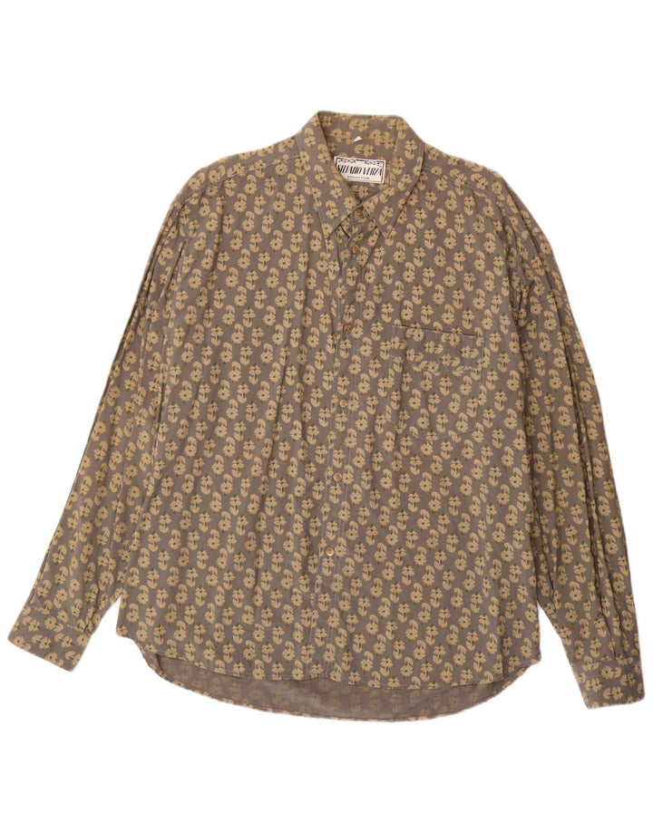 Vintage herreskjorte XL grå blomsterviscose