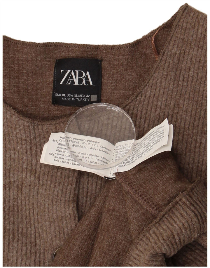 Zara Womens Crop Cardigan Sweater UK 18 XL Brun Polyester