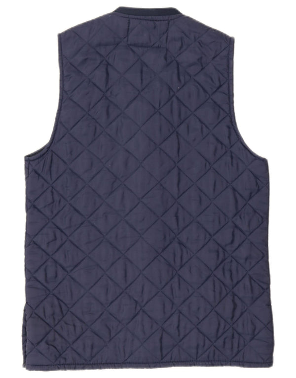 Vintage Herre Quiltet Gilet UK 38 Medium Navy Blue Nylon