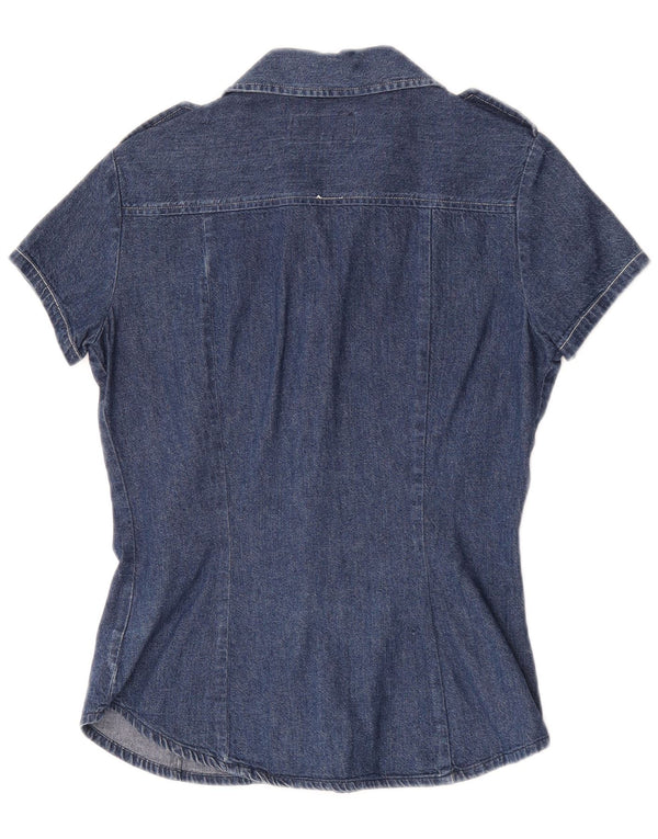 Replay Dame Kortærmet Military Denim Shirt UK 10 Small Blue Cotton