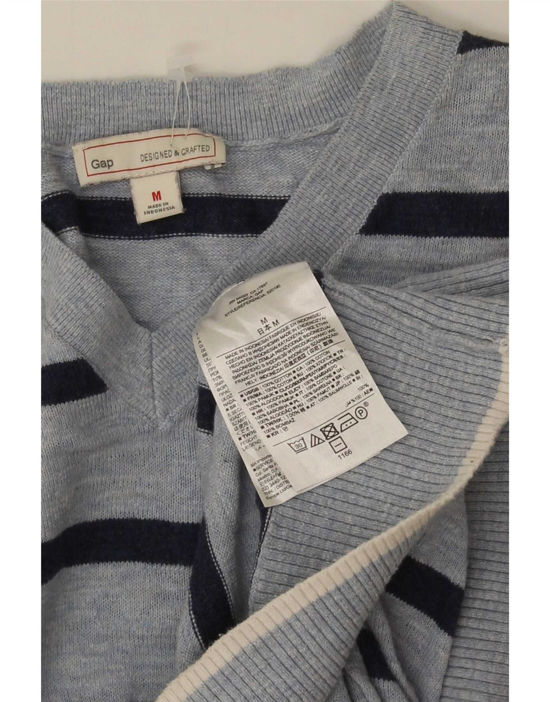 Gap Herre V-hals sweater Medium blå stribet bomuld