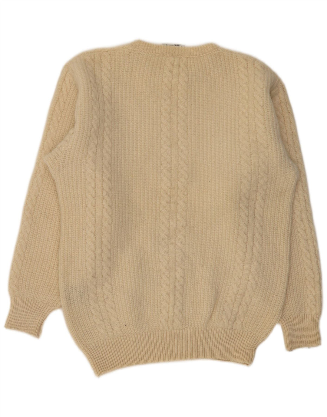 VINTAGE Herre Crew Neck trøje Sweater Large Beige New Wool