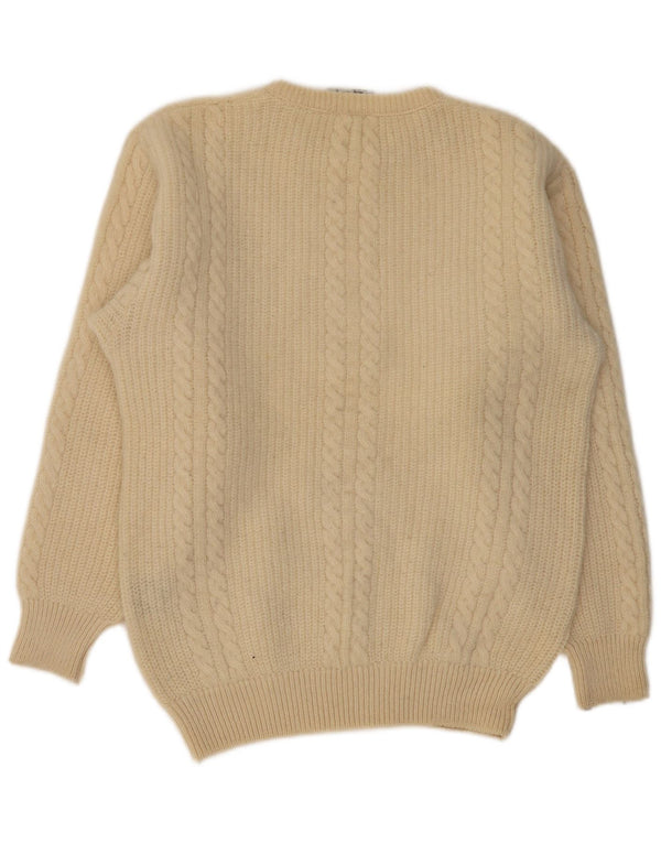 VINTAGE Herre Crew Neck trøje Sweater Large Beige New Wool