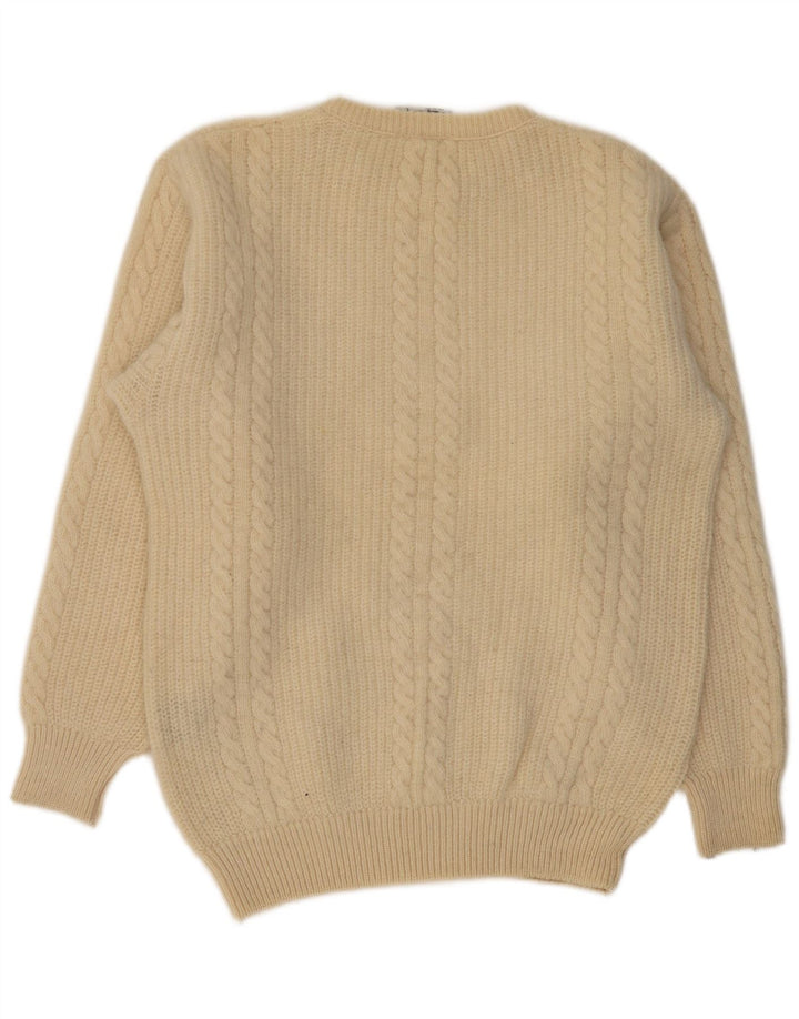 VINTAGE Herre Crew Neck trøje Sweater Large Beige New Wool