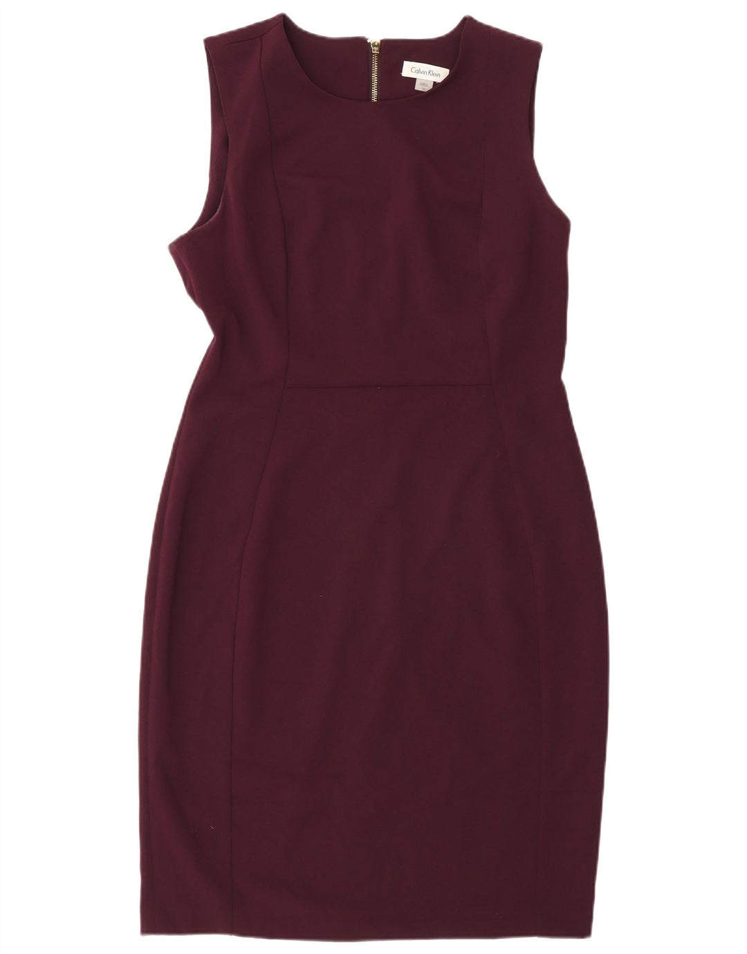 Calvin Klein Dame Ærmeløs Skede Kjole US 12 Large Burgundy Polyester