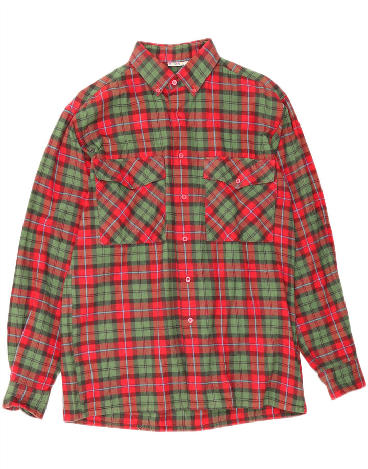 VINTAGE Mens Flannel Shirt Medium Red Check Cotton Vintage Vintage and Second-Hand Vintage from Messina Hembry 