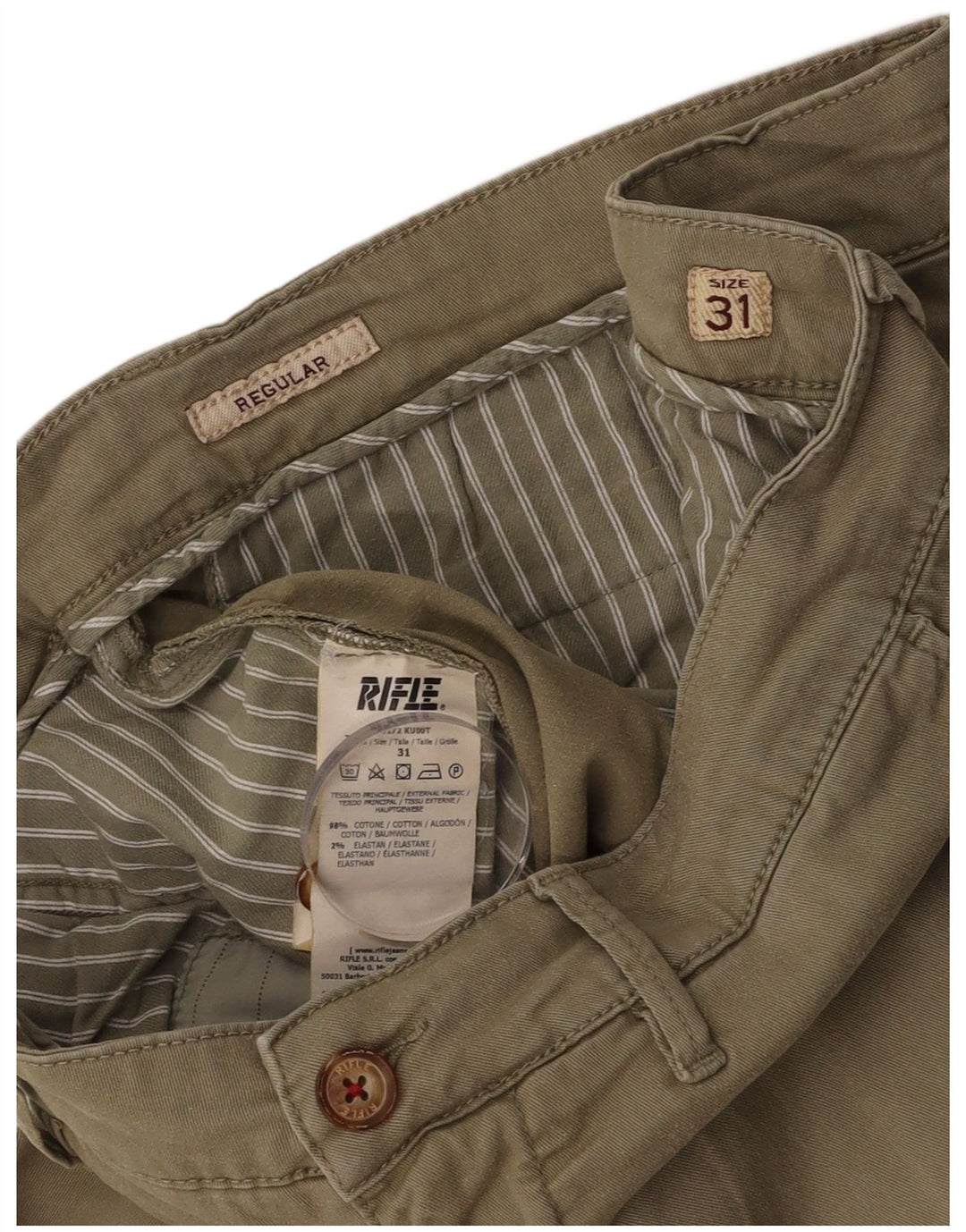 RIFLE Herre Slim Fit Regular Chino Bukser W31 L33 Grøn Bomuld