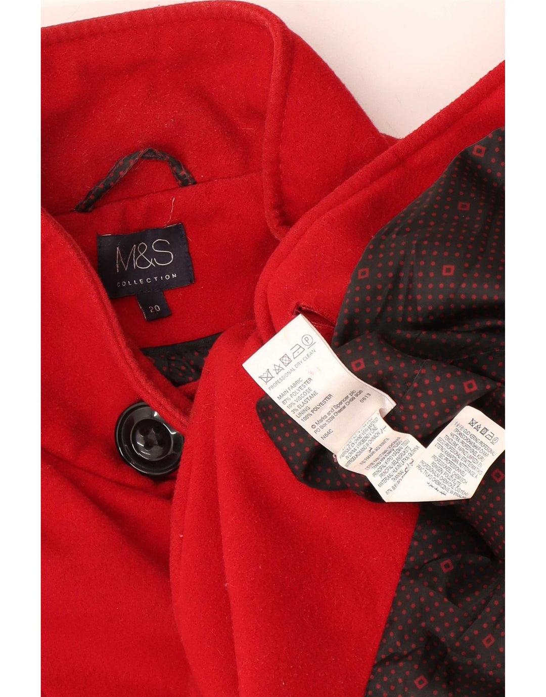 Marks & Spencer Dame Military Dobbeltradet Frakke UK 20 2XL Rød
