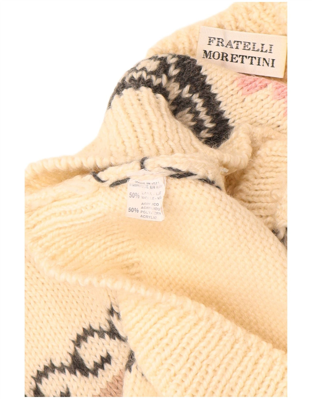 VINTAGE Grafisk cardigan sweater til kvinder UK 16 Large Off White Uld