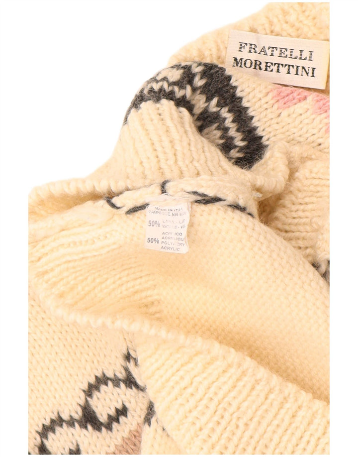 VINTAGE Grafisk cardigan sweater til kvinder UK 16 Large Off White Uld