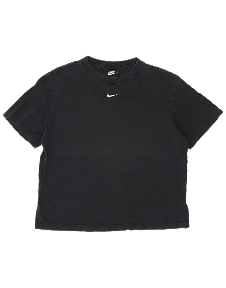 NIKE Womens Crop Oversized T-shirt Top UK 10 Small Black Bomuld