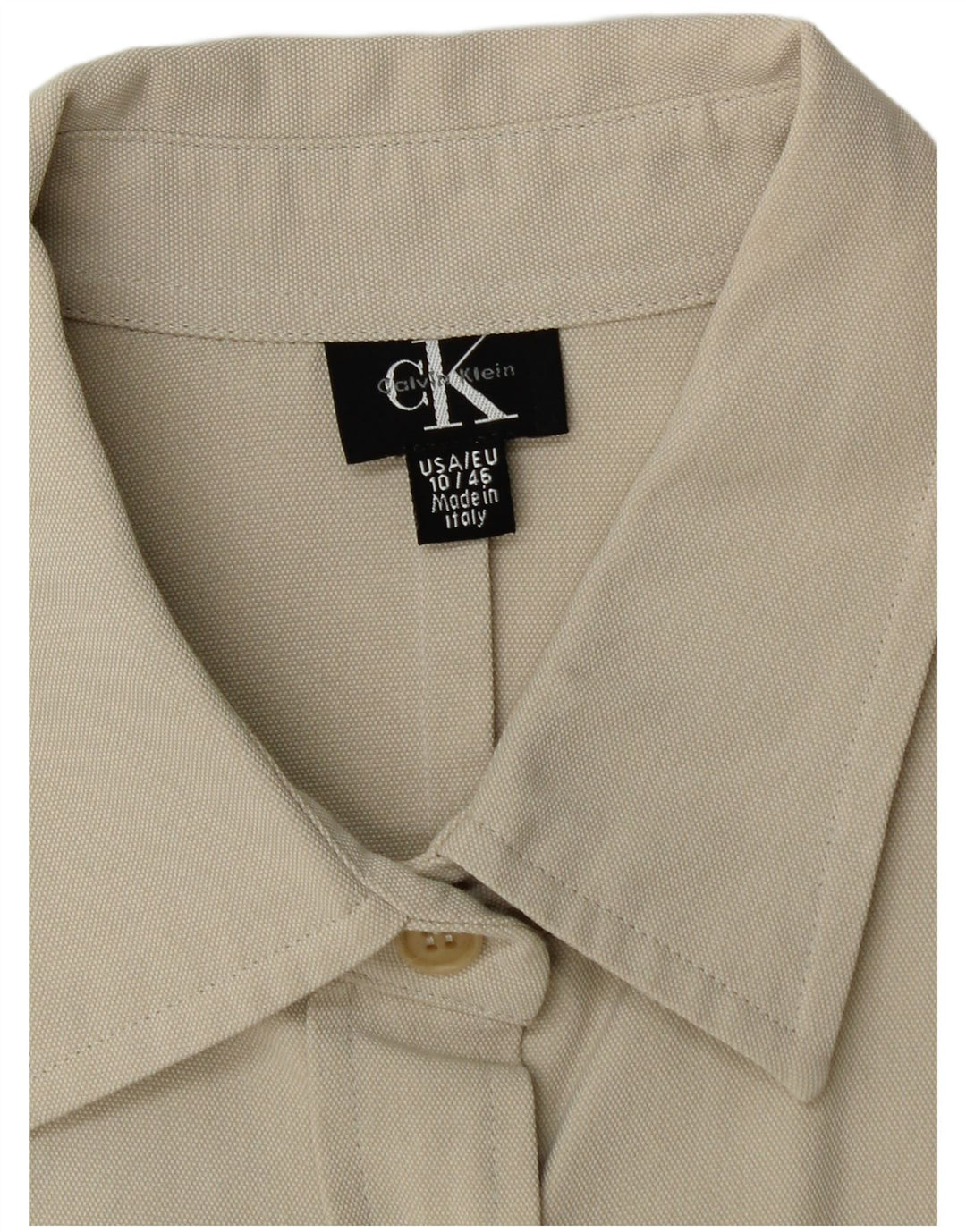 CALVIN KLEIN Dame Crop Shirt US 10 Stor Beige Bomuld