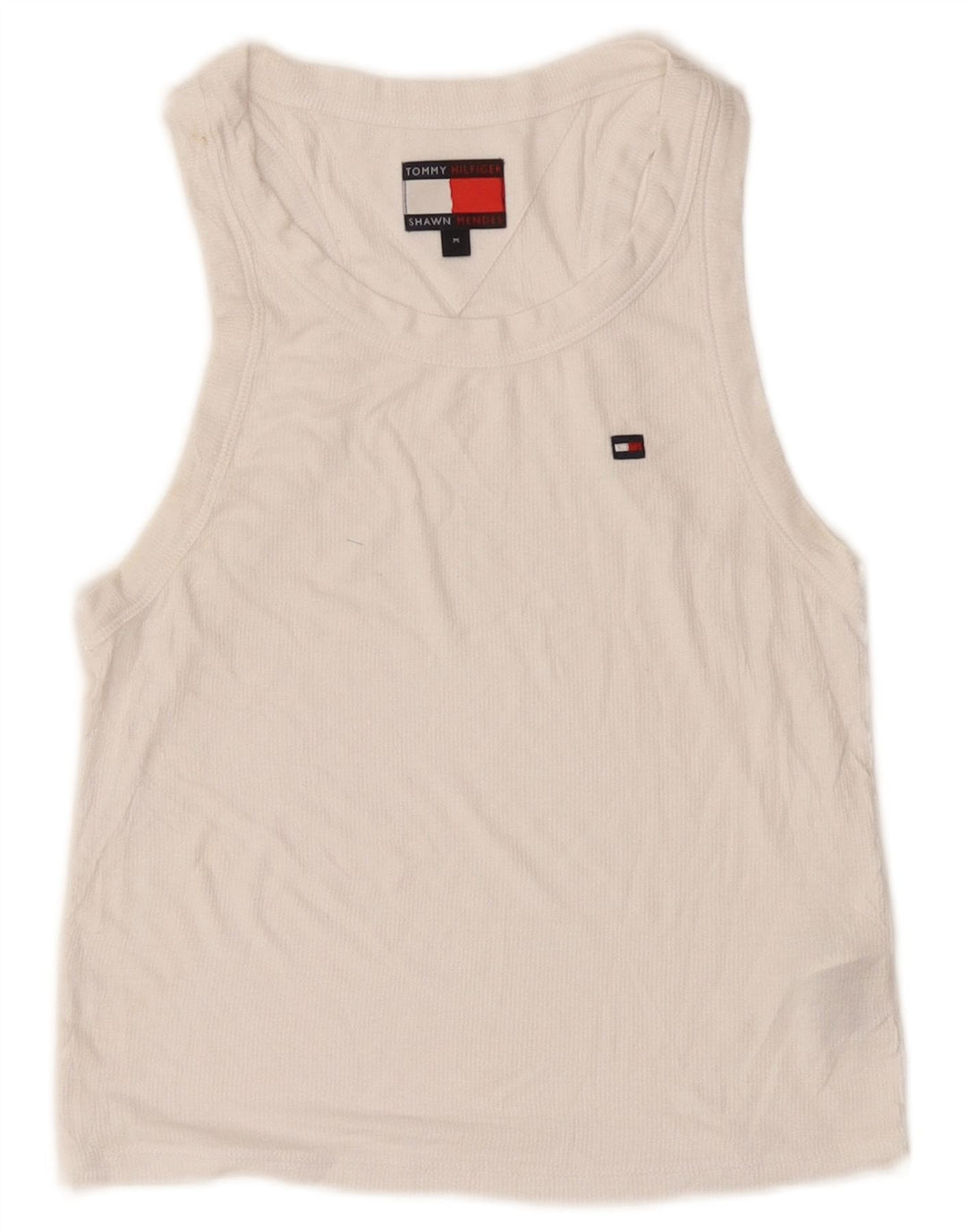 Tommy Hilfiger Dame Crop Vest Top UK 12 Medium White Modal