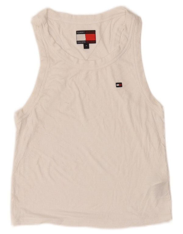 Tommy Hilfiger Dame Crop Vest Top UK 12 Medium White Modal