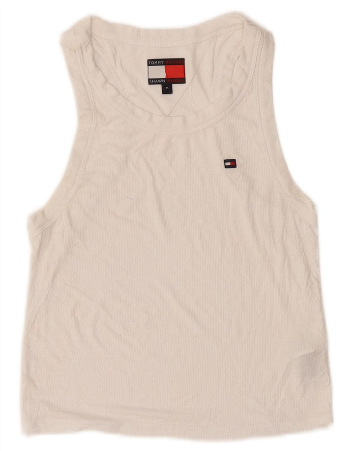 Tommy Hilfiger Dame Crop Vest Top UK 12 Medium White Modal