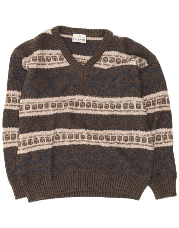 Brandi Herre V-hals sweater Large Navy Blue Fair Isle