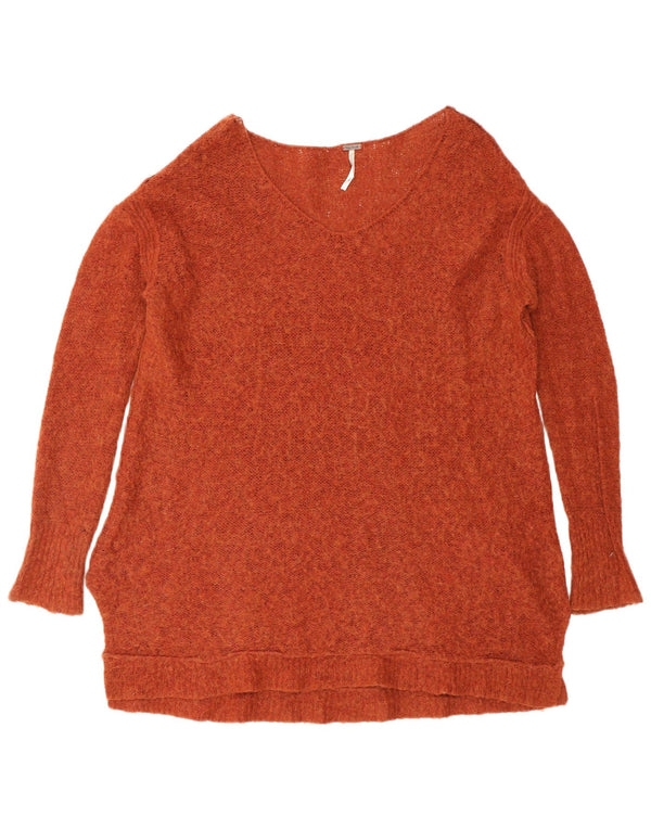 Free People Dame Loose Fit V-hals Jumper Sweater UK 10 Small Orange