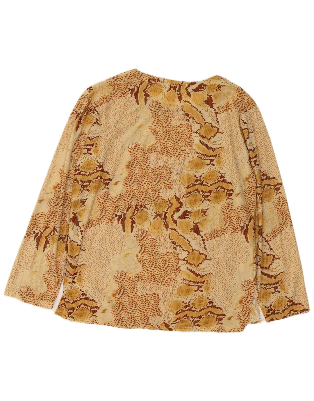 VINTAGE Dame Langærmet Bluse Top UK 18 XL Beige Animal Print Bomuld