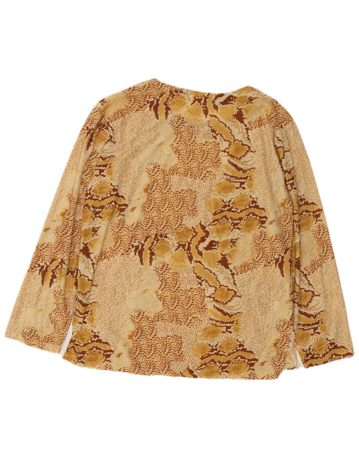 VINTAGE Dame Langærmet Bluse Top UK 18 XL Beige Animal Print Bomuld