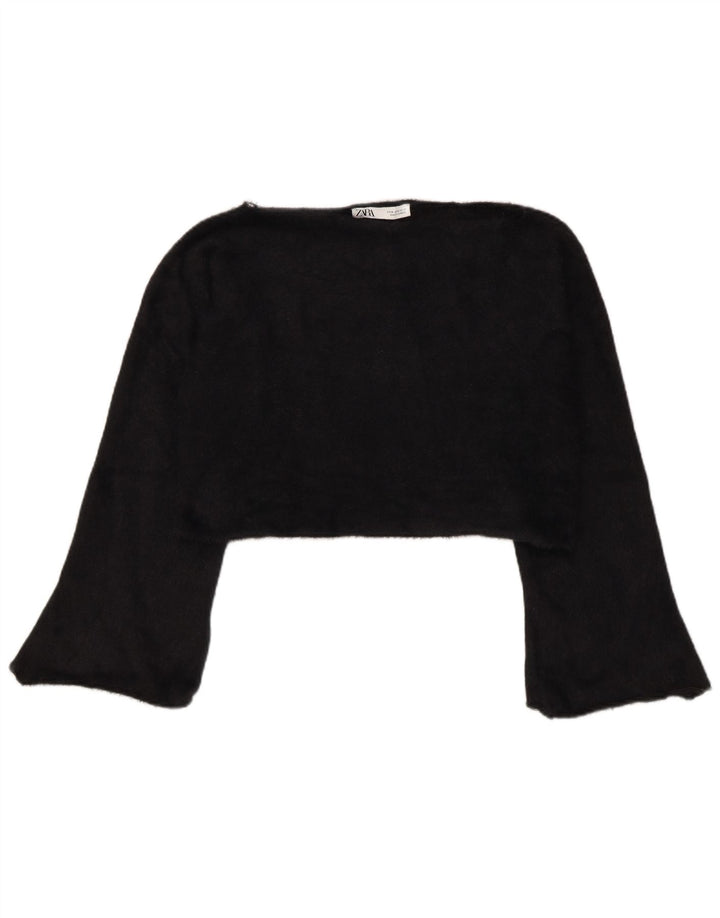 Zara Dame Crop Top Langærmet UK 14 Medium Sort