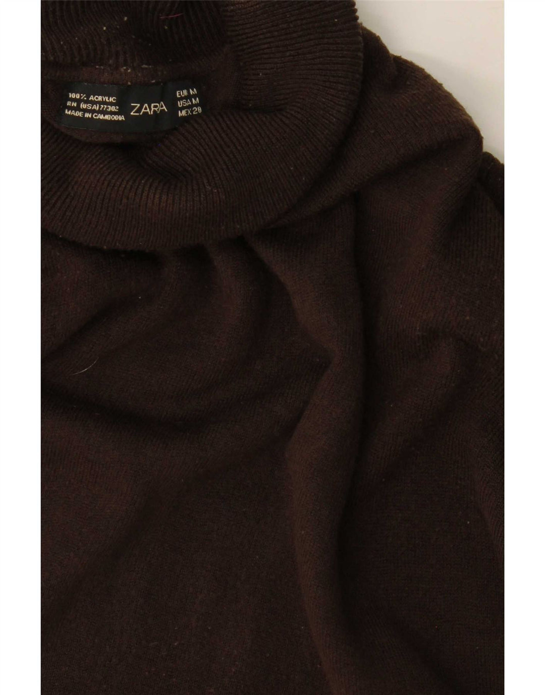Zara Dame Roll Neck Jumper Sweater UK 12 Medium Brun Akryl