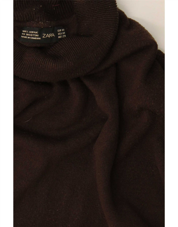 Zara Dame Roll Neck Jumper Sweater UK 12 Medium Brun Akryl