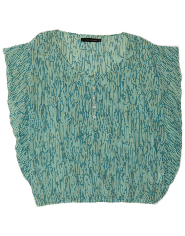 Calvin Klein Jeans Dame Abstrakt mønster bluse Top UK 16 Large Green