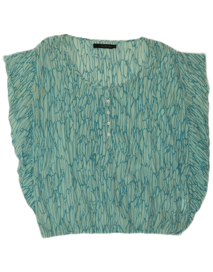 Calvin Klein Jeans Dame Abstrakt mønster bluse Top UK 16 Large Green