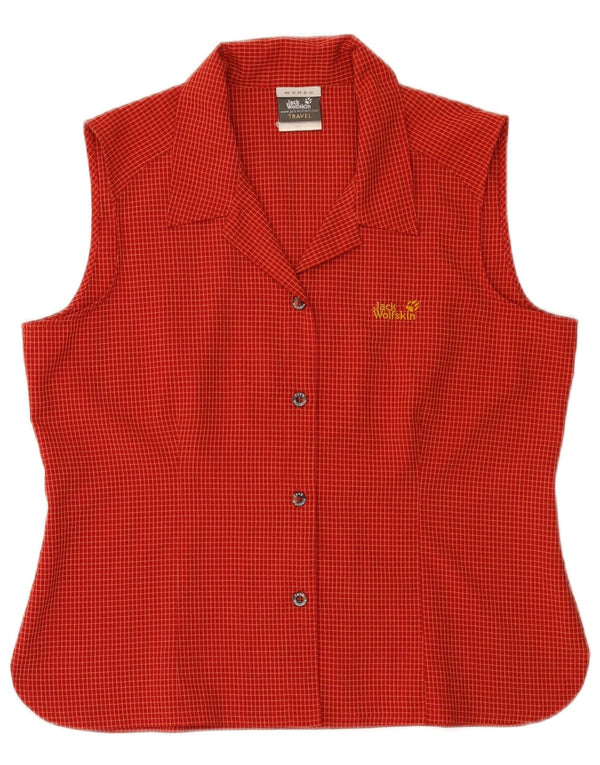 Jack Wolfskin kvinders rejse grafisk skjorte bluse UK 14/16 stor rød ternet