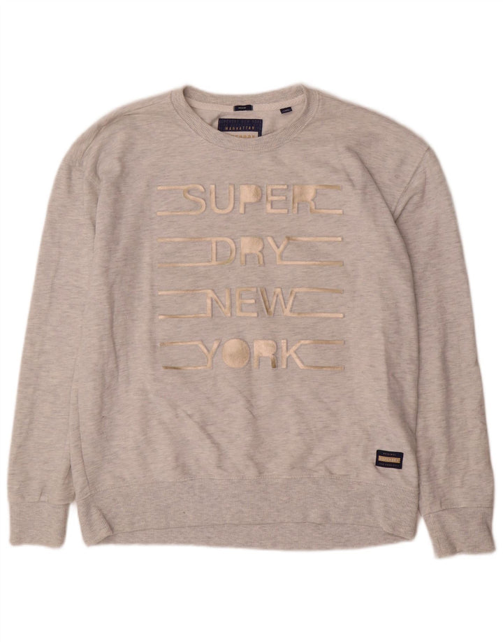 Superdry Graphic Sweatshirt Jumper UK 14 Medium Grey Flecked Bomuld