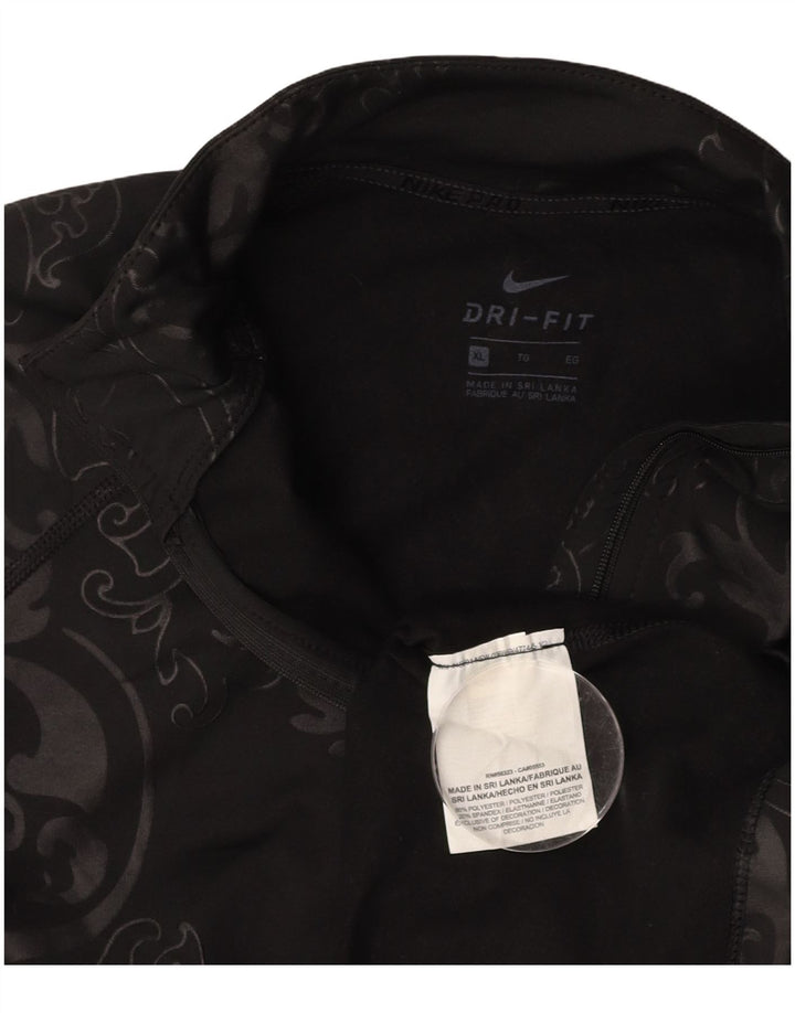 NIKE Dame Dri Fit Pullover med lynlås-hals Træningsdragt Top UK 18 XL Sort Paisley