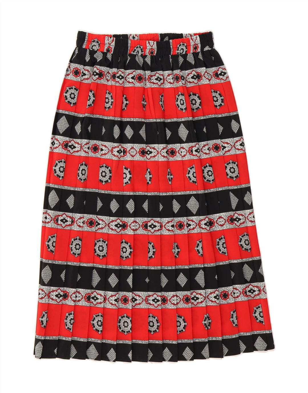 VINTAGE Womens Pleated A-Line Skirt Medium W28  Red Geometric Polyester Vintage Vintage and Second-Hand Vintage from Messina Hembry 