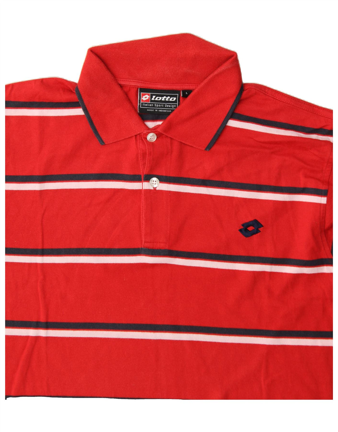 LOTTO Mens Polo Shirt Large Red Striped Cotton Vintage Lotto and Second-Hand Lotto from Messina Hembry 