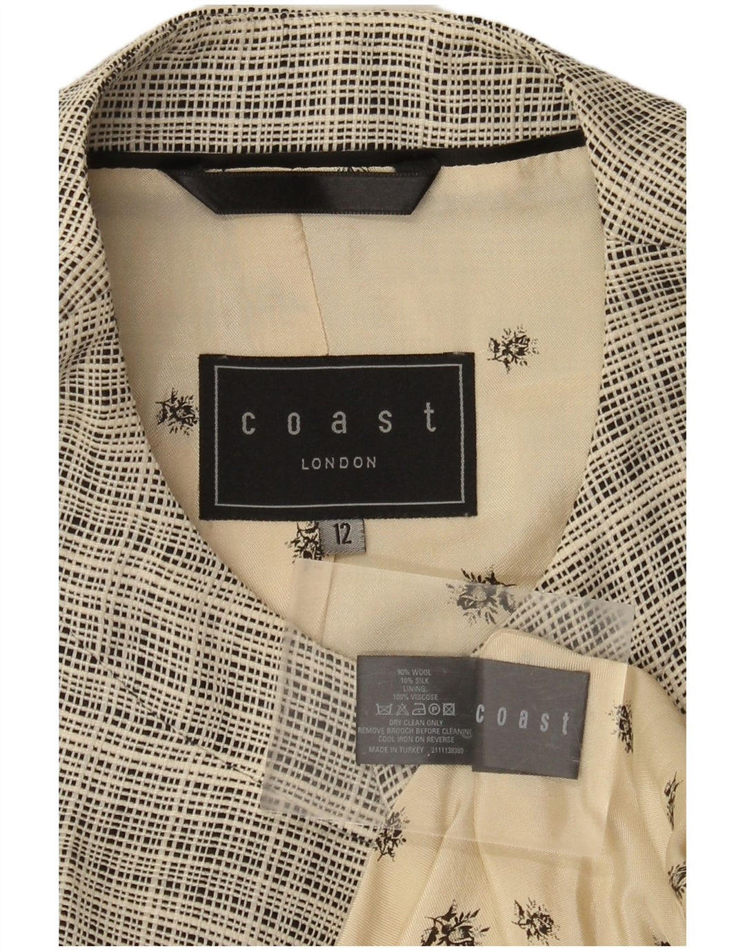 COAST 3/4-ærmet Bolero-jakke til kvinder UK 12 Medium Beige Ternet uld