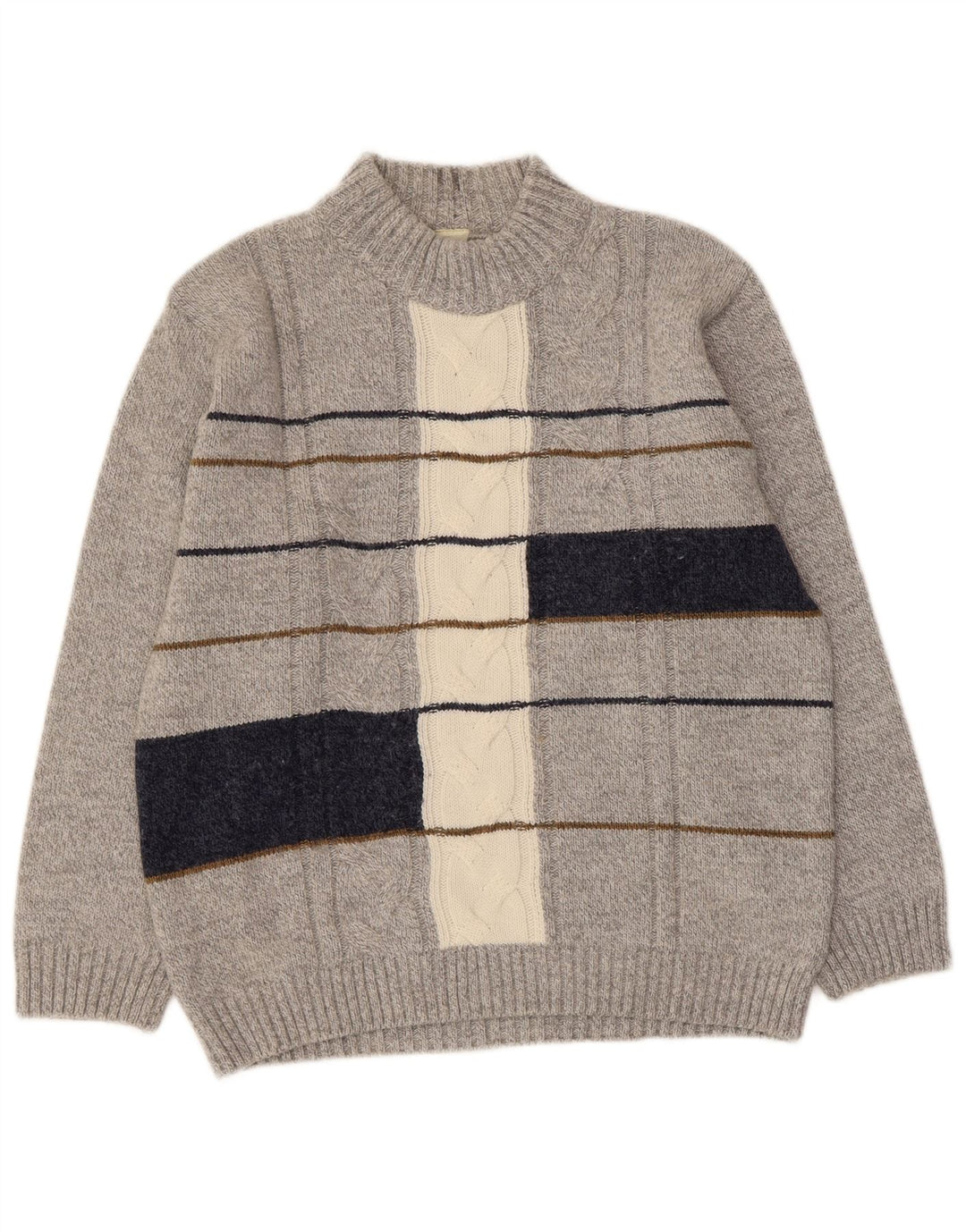 Vintage Dame Turtle Neck Jumper Sweater UK 16 Large Grey Colourblock