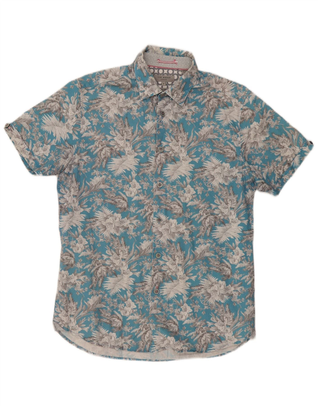 Ted Baker Herre kortærmet skjorte størrelse 3 Medium Blue Floral Cotton