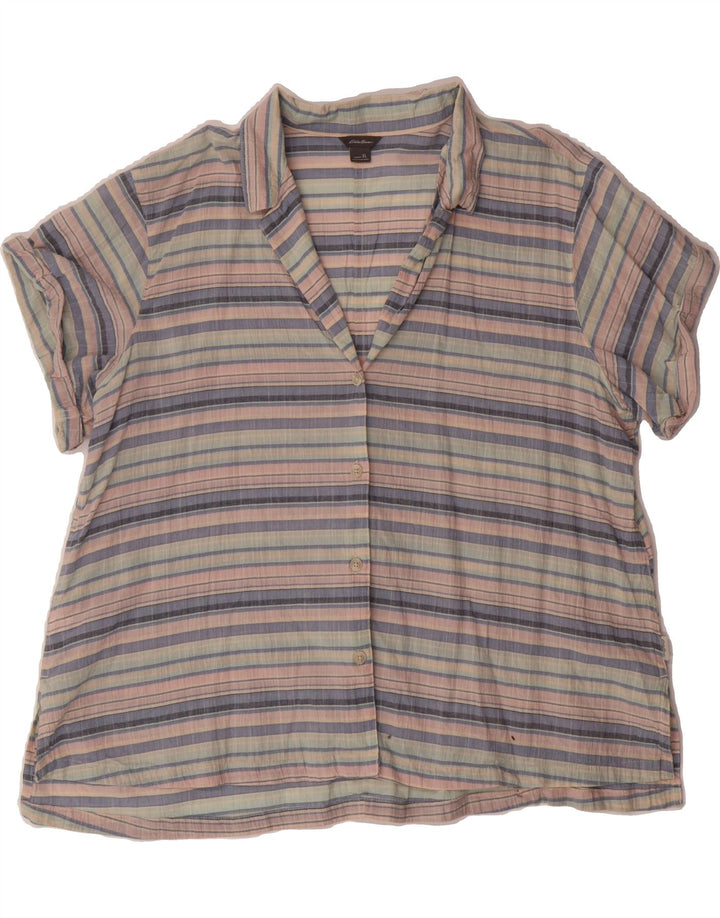 EDDIE BAUER Womens Short Sleeve Shirt UK 18 XL Multicoloured Striped Vintage Eddie Bauer and Second-Hand Eddie Bauer from Messina Hembry 