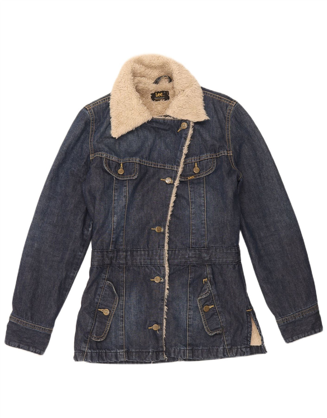 Lee Dame Denim Sherpa Jacket UK 14 Stor Blå Bomuld