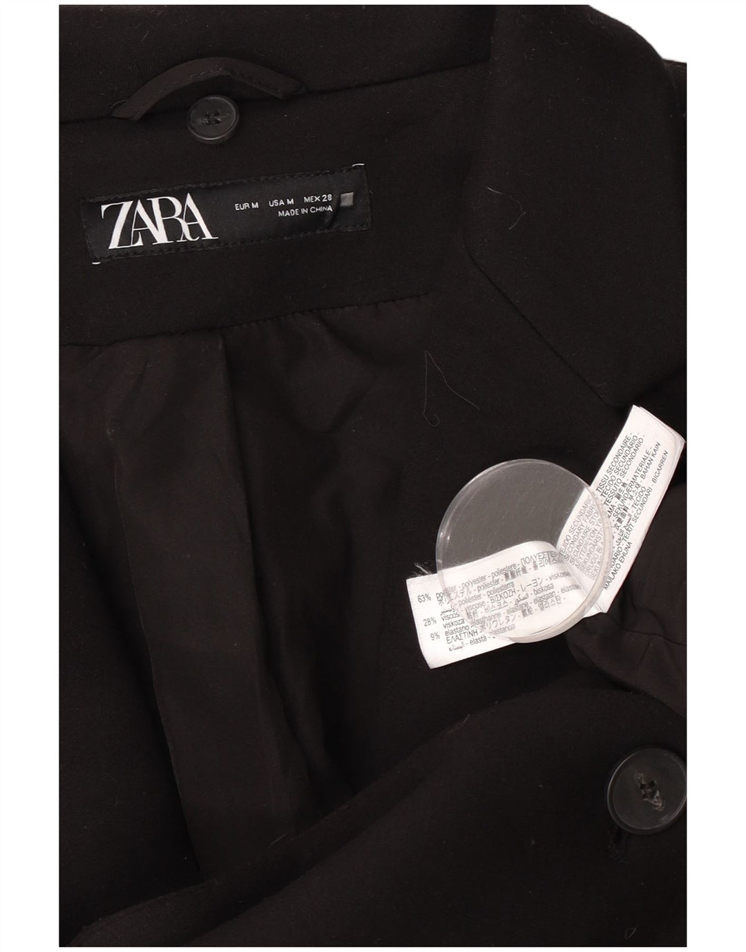 Zara Dame Overfrakke UK 14 Medium Sort Polyester