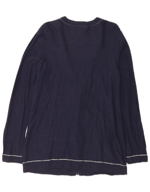 Eddie Bauer Dame Cardigan Sweater UK 14 Large Navy Blue Bomuld